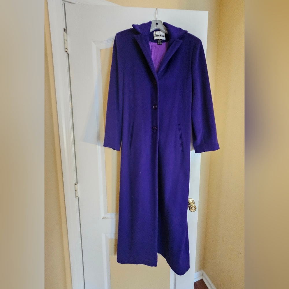 Full length purple wool coat